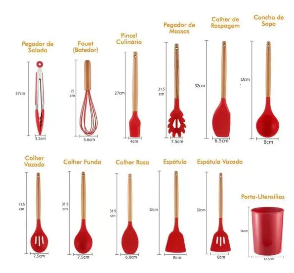 Kit de Utensílios de Cozinha em Silicone - 12 Peças