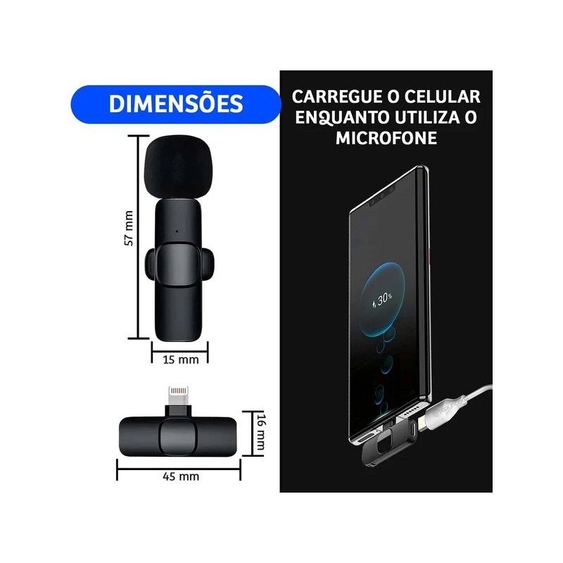 Kit 2 Microfones  Sem Fio K9 iOS com Entrada P2